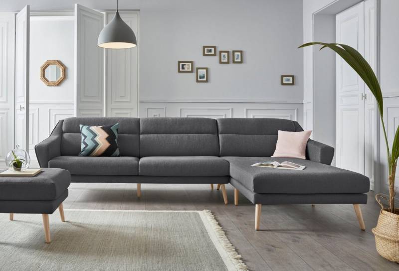 OTTO home Ecksofa Bille L-Form, mit Naht im Rückenkissen und Beinen aus Eichenholz von OTTO home