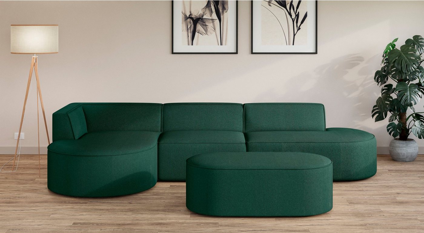 andas Ecksofa EIVIND Designer Sofa mit Ottomane rechts/links, B/T/H: 343/159/72 cm, L-Form mit Wellenunterfederung, auch in Feincord und Bouclé andas Ecksofa EIVIND Designer Sofa mit Ottomane rechts/links, B/T/H: 343/159/72 cm, L-Form mit Wellenunterfederung, auch in Feincord und Bouclé von andas