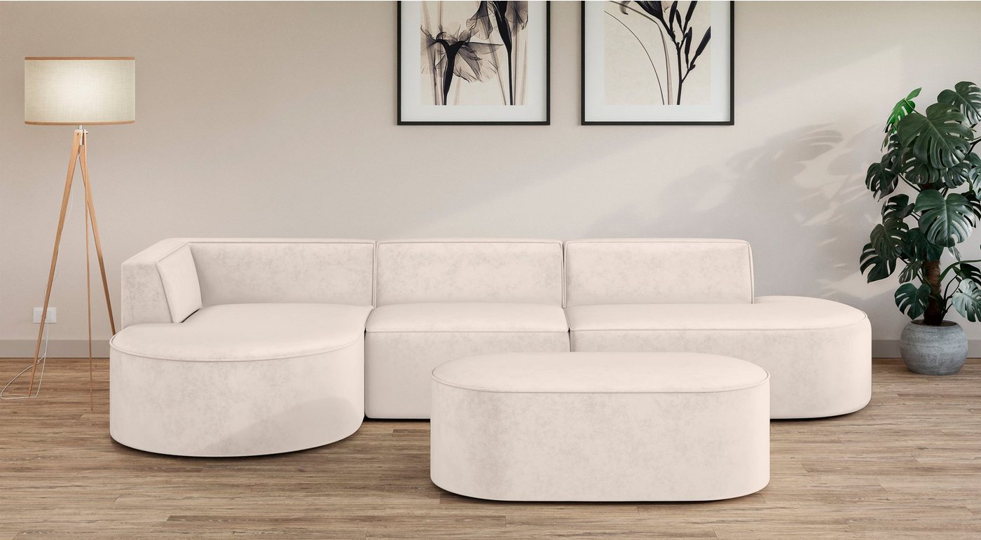 andas Ecksofa EIVIND Designer Sofa mit Ottomane rechts/links, B/T/H: 343/159/72 cm, L-Form mit Wellenunterfederung, auch in Feincord und Bouclé andas Ecksofa EIVIND Designer Sofa mit Ottomane rechts/links, B/T/H: 343/159/72 cm, L-Form mit Wellenunterfederung, auch in Feincord und Bouclé von andas