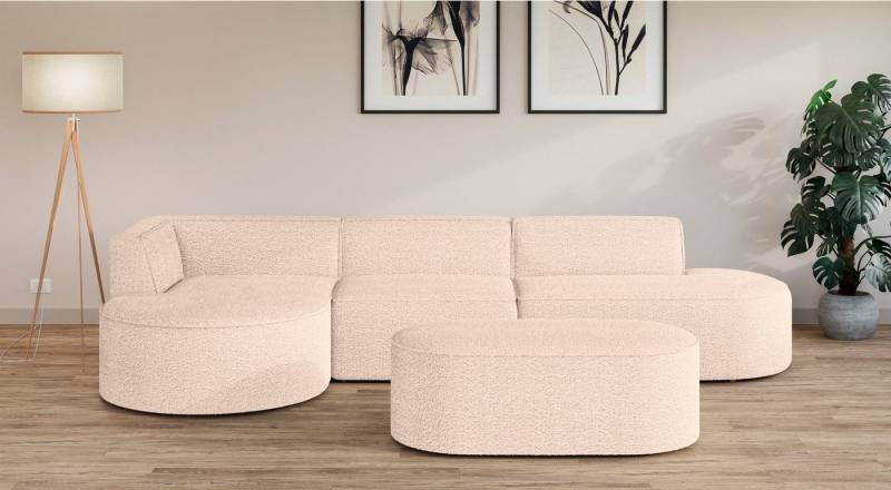 andas Ecksofa EIVIND Designer Sofa mit Ottomane rechts/links, B/T/H: 343/159/72 cm, L-Form mit Wellenunterfederung, auch in Feincord und Bouclé von andas