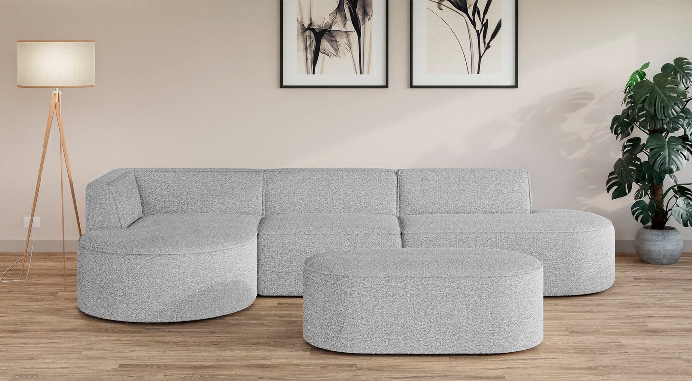 andas Ecksofa EIVIND Designer Sofa mit Ottomane rechts/links, B/T/H: 343/159/72 cm, L-Form mit Wellenunterfederung, auch in Feincord und Bouclé andas Ecksofa EIVIND Designer Sofa mit Ottomane rechts/links, B/T/H: 343/159/72 cm, L-Form mit Wellenunterfederung, auch in Feincord und Bouclé von andas