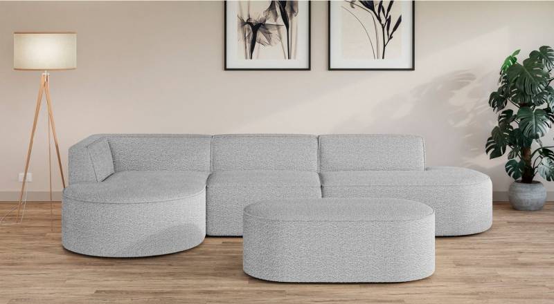 andas Ecksofa EIVIND Designer Sofa mit Ottomane rechts/links, B/T/H: 343/159/72 cm, L-Form mit Wellenunterfederung, auch in Feincord und Bouclé von andas