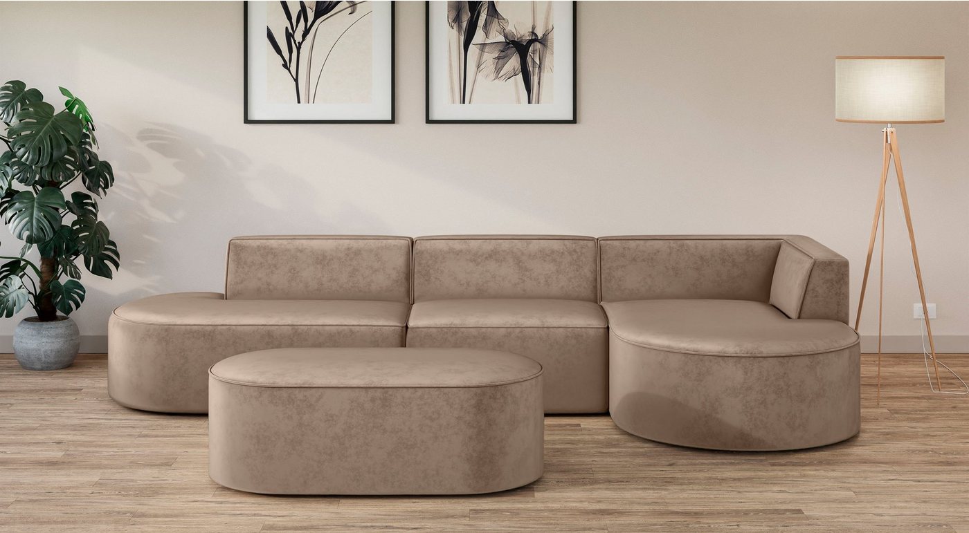andas Ecksofa EIVIND Designer Sofa mit Ottomane rechts/links, B/T/H: 343/159/72 cm, L-Form mit Wellenunterfederung, auch in Feincord und Bouclé andas Ecksofa EIVIND Designer Sofa mit Ottomane rechts/links, B/T/H: 343/159/72 cm, L-Form mit Wellenunterfederung, auch in Feincord und Bouclé von andas
