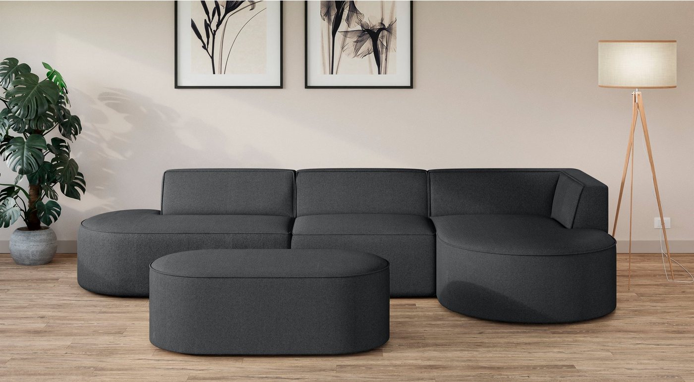 andas Ecksofa EIVIND Designer Sofa mit Ottomane rechts/links, B/T/H: 343/159/72 cm, L-Form mit Wellenunterfederung, auch in Feincord und Bouclé andas Ecksofa EIVIND Designer Sofa mit Ottomane rechts/links, B/T/H: 343/159/72 cm, L-Form mit Wellenunterfederung, auch in Feincord und Bouclé von andas