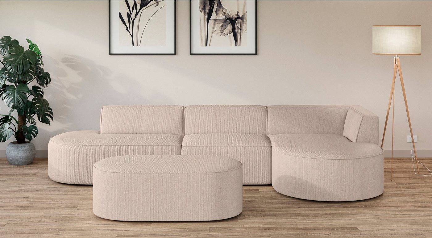 andas Ecksofa EIVIND Designer Sofa mit Ottomane rechts/links, B/T/H: 343/159/72 cm, L-Form mit Wellenunterfederung, auch in Feincord und Bouclé andas Ecksofa EIVIND Designer Sofa mit Ottomane rechts/links, B/T/H: 343/159/72 cm, L-Form mit Wellenunterfederung, auch in Feincord und Bouclé von andas
