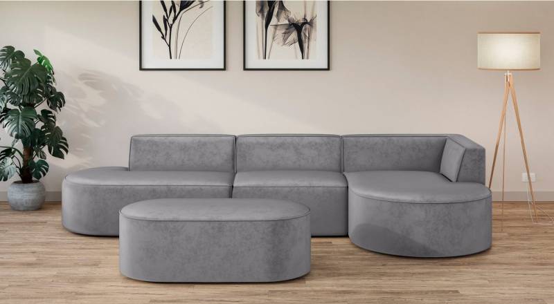 andas Ecksofa EIVIND Designer Sofa mit Ottomane rechts/links, B/T/H: 343/159/72 cm, L-Form mit Wellenunterfederung, auch in Feincord und Bouclé von andas