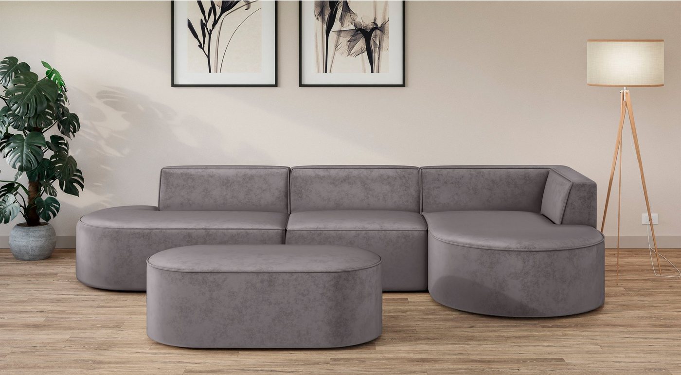 andas Ecksofa EIVIND Designer Sofa mit Ottomane rechts/links, B/T/H: 343/159/72 cm, L-Form mit Wellenunterfederung, auch in Feincord und Bouclé andas Ecksofa EIVIND Designer Sofa mit Ottomane rechts/links, B/T/H: 343/159/72 cm, L-Form mit Wellenunterfederung, auch in Feincord und Bouclé von andas