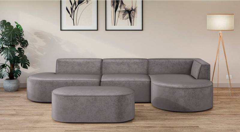 andas Ecksofa EIVIND Designer Sofa mit Ottomane rechts/links, B/T/H: 343/159/72 cm, L-Form mit Wellenunterfederung, auch in Feincord und Bouclé von andas