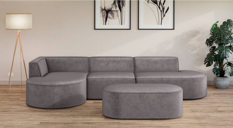 andas Ecksofa EIVIND Designer Sofa mit Ottomane rechts/links, B/T/H: 343/159/72 cm, L-Form mit Wellenunterfederung, auch in Feincord und Bouclé von andas