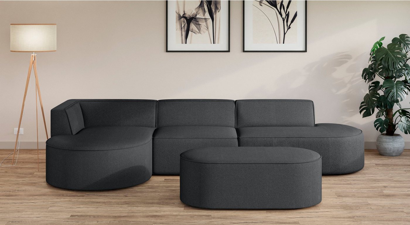 andas Ecksofa EIVIND Designer Sofa mit Ottomane rechts/links, B/T/H: 343/159/72 cm, L-Form mit Wellenunterfederung, auch in Feincord und Bouclé andas Ecksofa EIVIND Designer Sofa mit Ottomane rechts/links, B/T/H: 343/159/72 cm, L-Form mit Wellenunterfederung, auch in Feincord und Bouclé von andas