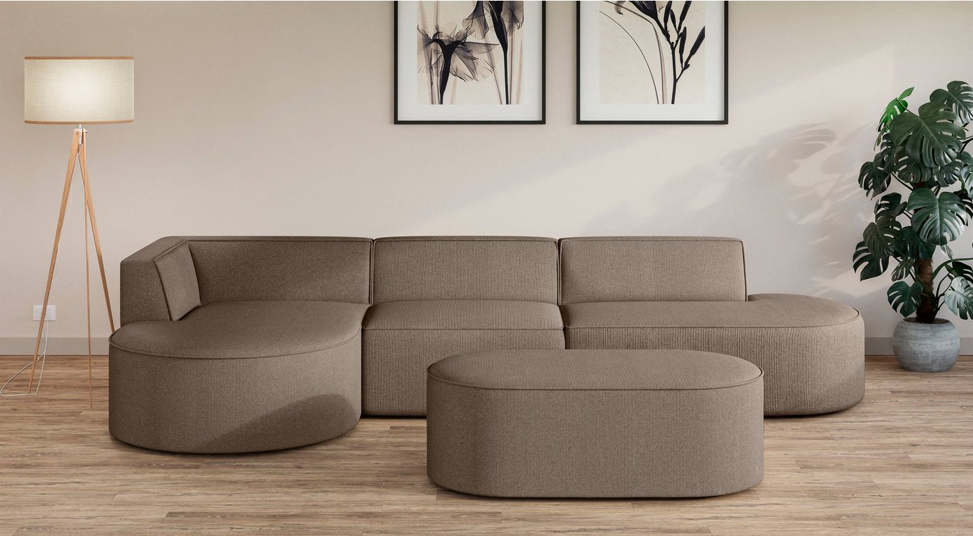 andas Ecksofa EIVIND Designer Sofa mit Ottomane rechts/links, B/T/H: 343/159/72 cm, L-Form mit Wellenunterfederung, auch in Feincord und Bouclé andas Ecksofa EIVIND Designer Sofa mit Ottomane rechts/links, B/T/H: 343/159/72 cm, L-Form mit Wellenunterfederung, auch in Feincord und Bouclé von andas