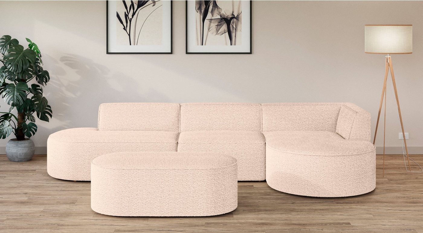 andas Ecksofa EIVIND Designer Sofa mit Ottomane rechts/links, B/T/H: 343/159/72 cm, L-Form mit Wellenunterfederung, auch in Feincord und Bouclé andas Ecksofa EIVIND Designer Sofa mit Ottomane rechts/links, B/T/H: 343/159/72 cm, L-Form mit Wellenunterfederung, auch in Feincord und Bouclé von andas