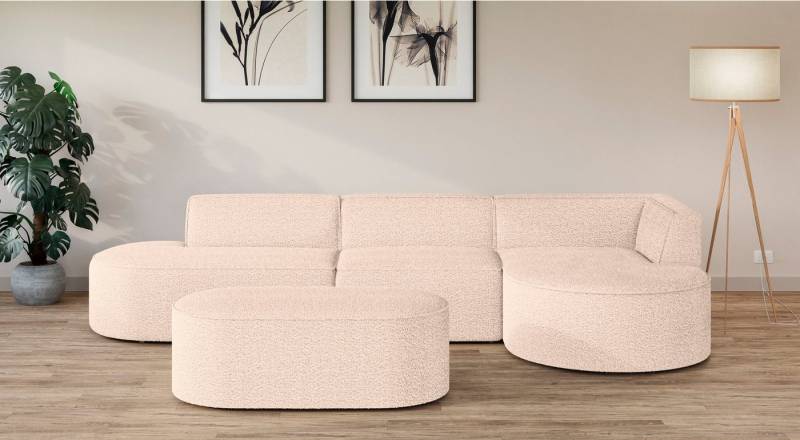 andas Ecksofa EIVIND Designer Sofa mit Ottomane rechts/links, B/T/H: 343/159/72 cm, L-Form mit Wellenunterfederung, auch in Feincord und Bouclé von andas