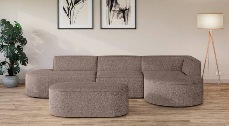 andas Ecksofa EIVIND Designer Sofa mit Ottomane rechts/links, B/T/H: 343/159/72 cm, L-Form mit Wellenunterfederung, auch in Feincord und Bouclé von andas