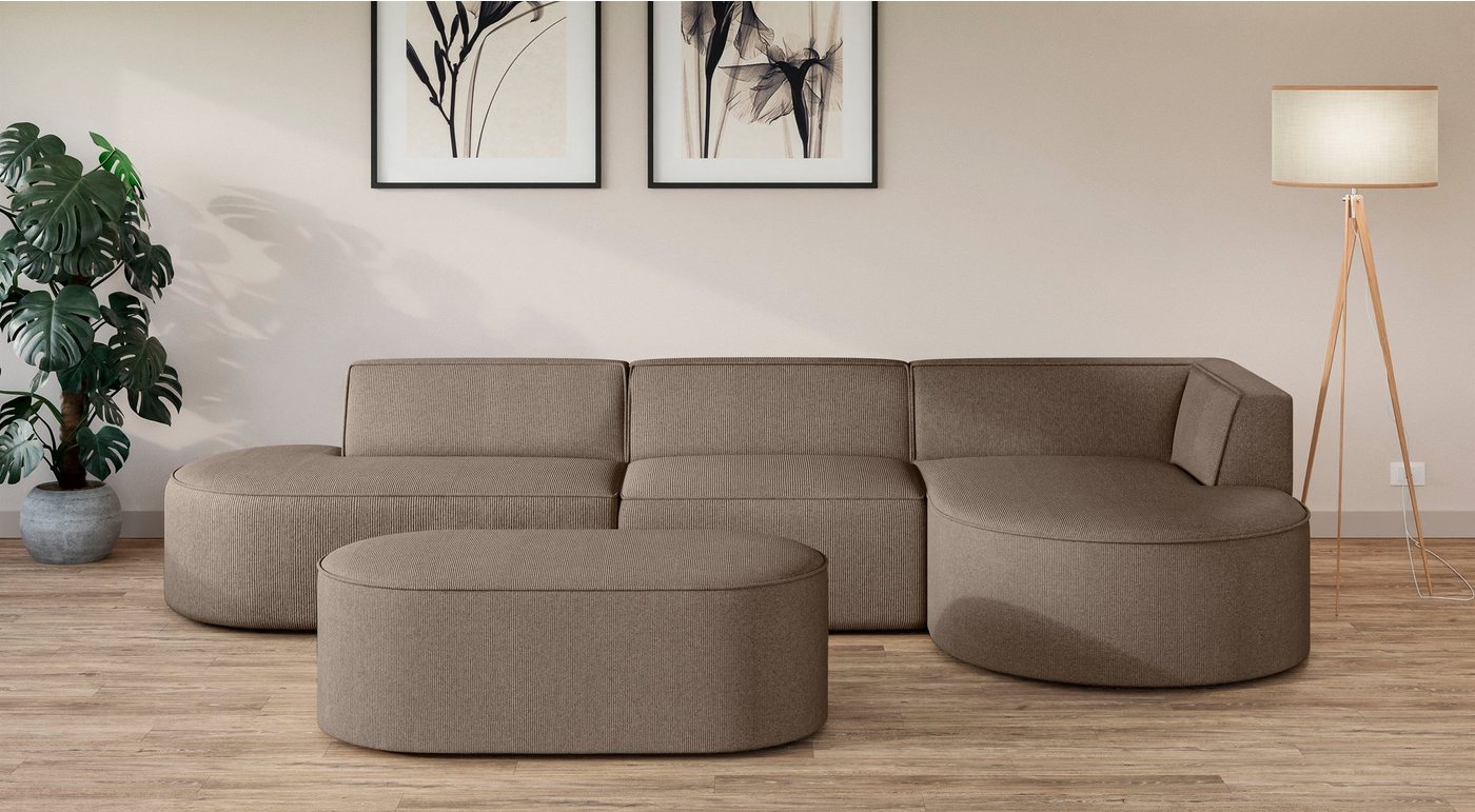 andas Ecksofa EIVIND Designer Sofa mit Ottomane rechts/links, B/T/H: 343/159/72 cm, L-Form mit Wellenunterfederung, auch in Feincord und Bouclé andas Ecksofa EIVIND Designer Sofa mit Ottomane rechts/links, B/T/H: 343/159/72 cm, L-Form mit Wellenunterfederung, auch in Feincord und Bouclé von andas