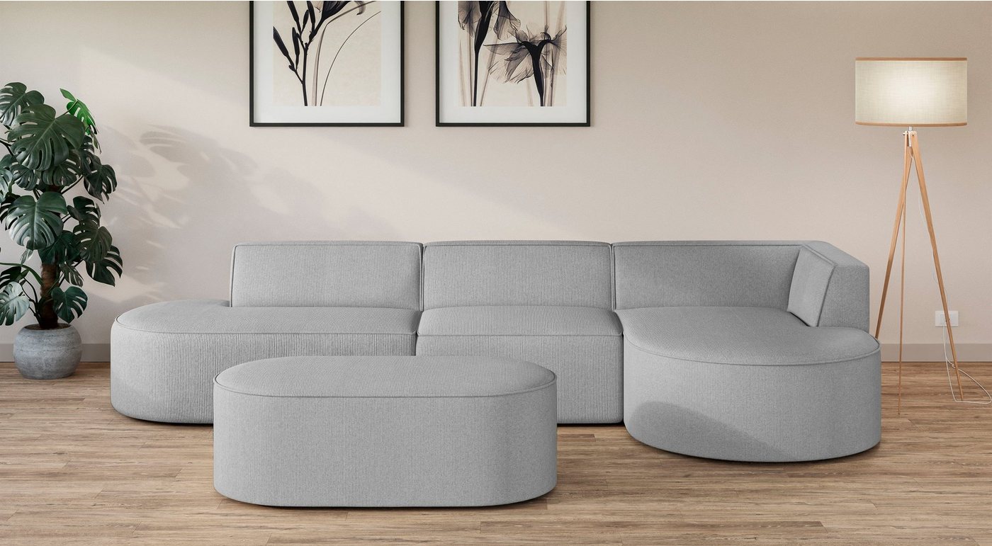 andas Ecksofa EIVIND Designer Sofa mit Ottomane rechts/links, B/T/H: 343/159/72 cm, L-Form mit Wellenunterfederung, auch in Feincord und Bouclé andas Ecksofa EIVIND Designer Sofa mit Ottomane rechts/links, B/T/H: 343/159/72 cm, L-Form mit Wellenunterfederung, auch in Feincord und Bouclé von andas