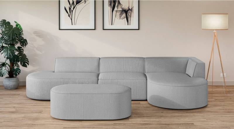 andas Ecksofa EIVIND Designer Sofa mit Ottomane rechts/links, B/T/H: 343/159/72 cm, L-Form mit Wellenunterfederung, auch in Feincord und Bouclé von andas
