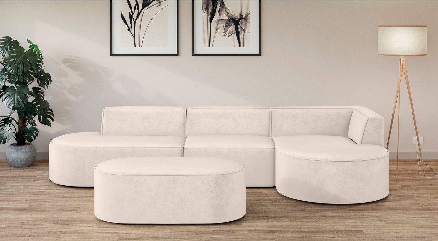 andas Ecksofa EIVIND Designer Sofa mit Ottomane rechts/links, B/T/H: 343/159/72 cm, L-Form mit Wellenunterfederung, auch in Feincord und Bouclé andas Ecksofa EIVIND Designer Sofa mit Ottomane rechts/links, B/T/H: 343/159/72 cm, L-Form mit Wellenunterfederung, auch in Feincord und Bouclé von andas