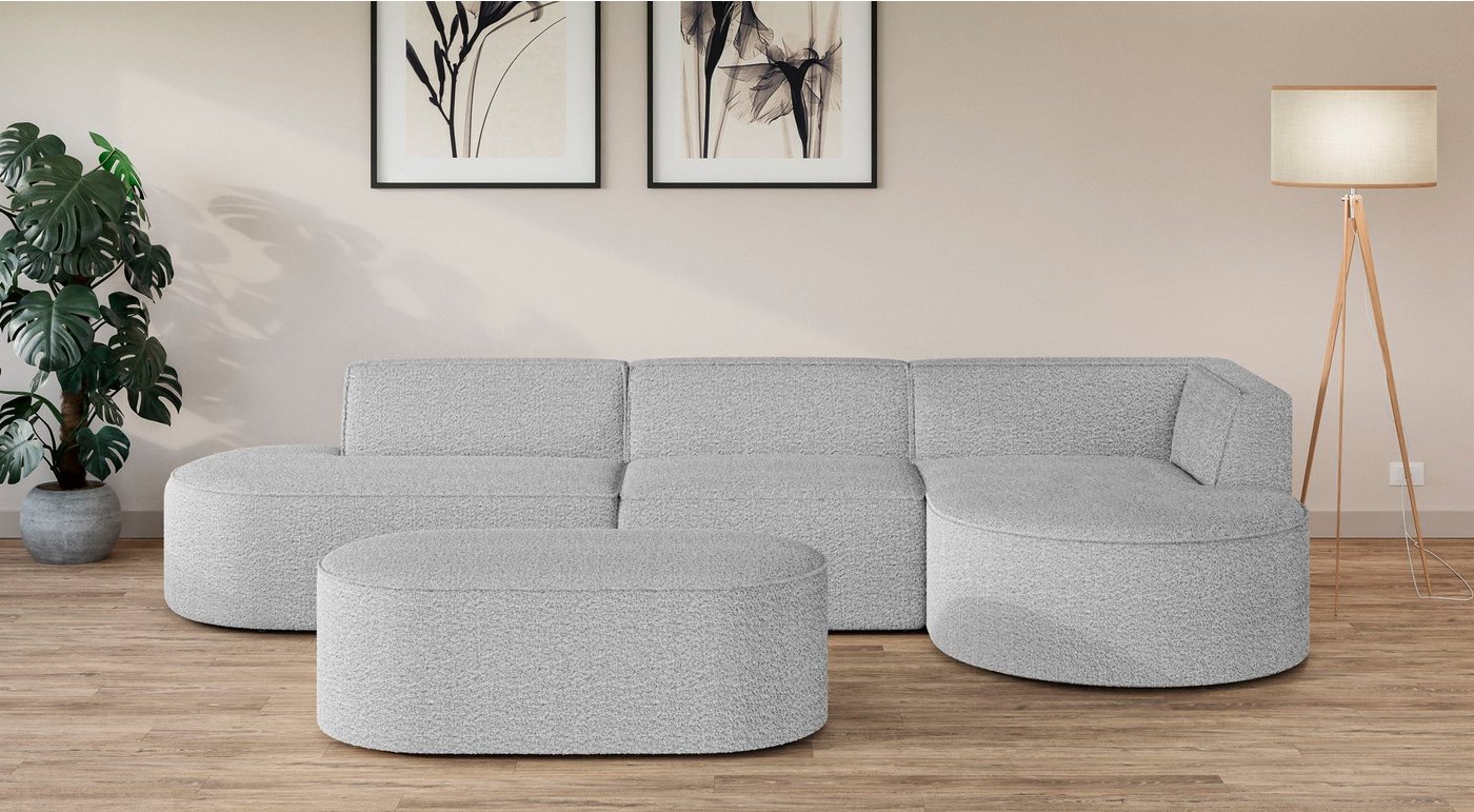 andas Ecksofa EIVIND Designer Sofa mit Ottomane rechts/links, B/T/H: 343/159/72 cm, L-Form mit Wellenunterfederung, auch in Feincord und Bouclé andas Ecksofa EIVIND Designer Sofa mit Ottomane rechts/links, B/T/H: 343/159/72 cm, L-Form mit Wellenunterfederung, auch in Feincord und Bouclé von andas