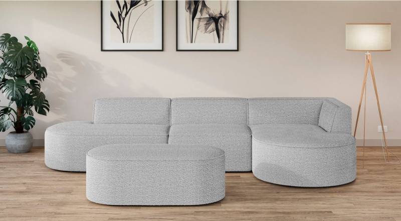 andas Ecksofa EIVIND Designer Sofa mit Ottomane rechts/links, B/T/H: 343/159/72 cm, L-Form mit Wellenunterfederung, auch in Feincord und Bouclé von andas