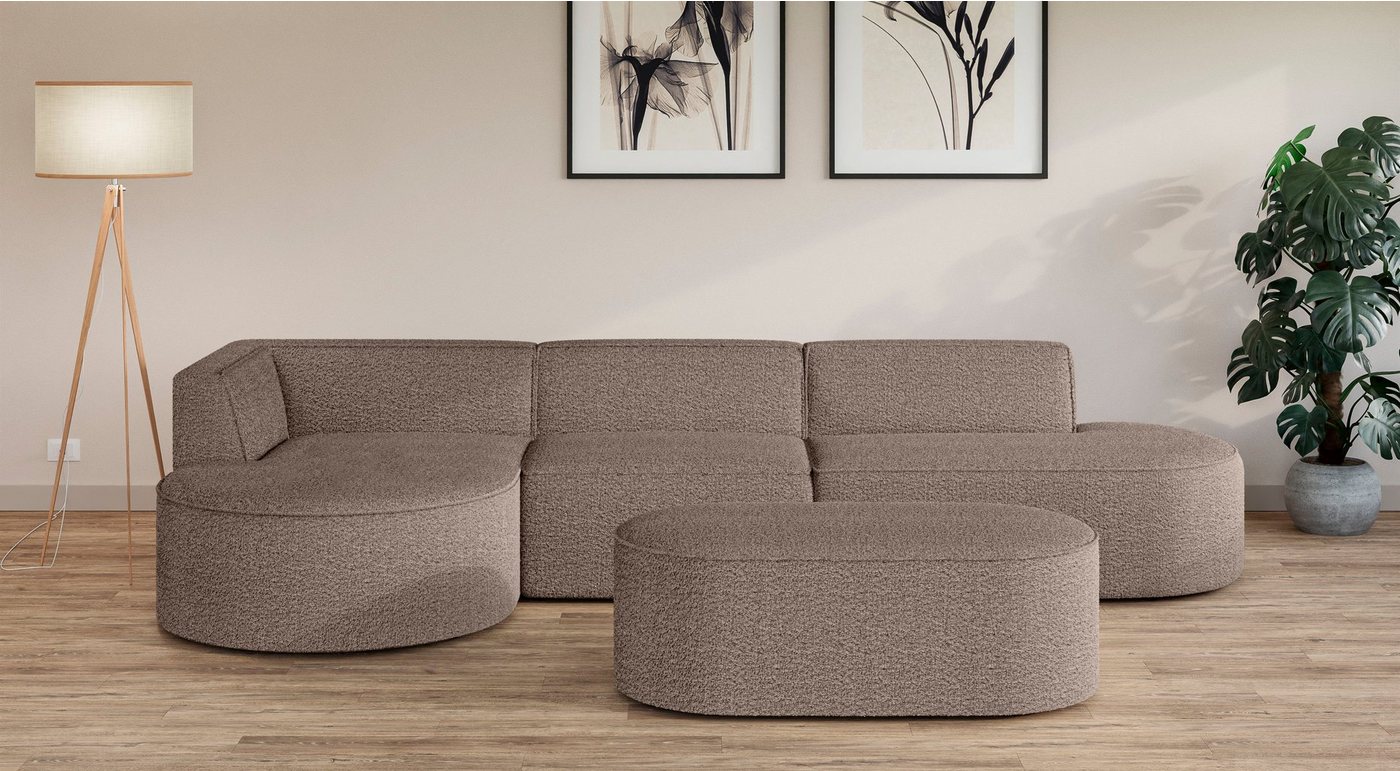 andas Ecksofa EIVIND Designer Sofa mit Ottomane rechts/links, B/T/H: 343/159/72 cm, L-Form mit Wellenunterfederung, auch in Feincord und Bouclé andas Ecksofa EIVIND Designer Sofa mit Ottomane rechts/links, B/T/H: 343/159/72 cm, L-Form mit Wellenunterfederung, auch in Feincord und Bouclé von andas