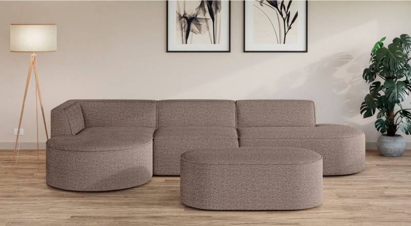 andas Ecksofa EIVIND Designer Sofa mit Ottomane rechts/links, B/T/H: 343/159/72 cm, L-Form mit Wellenunterfederung, auch in Feincord und Bouclé von andas