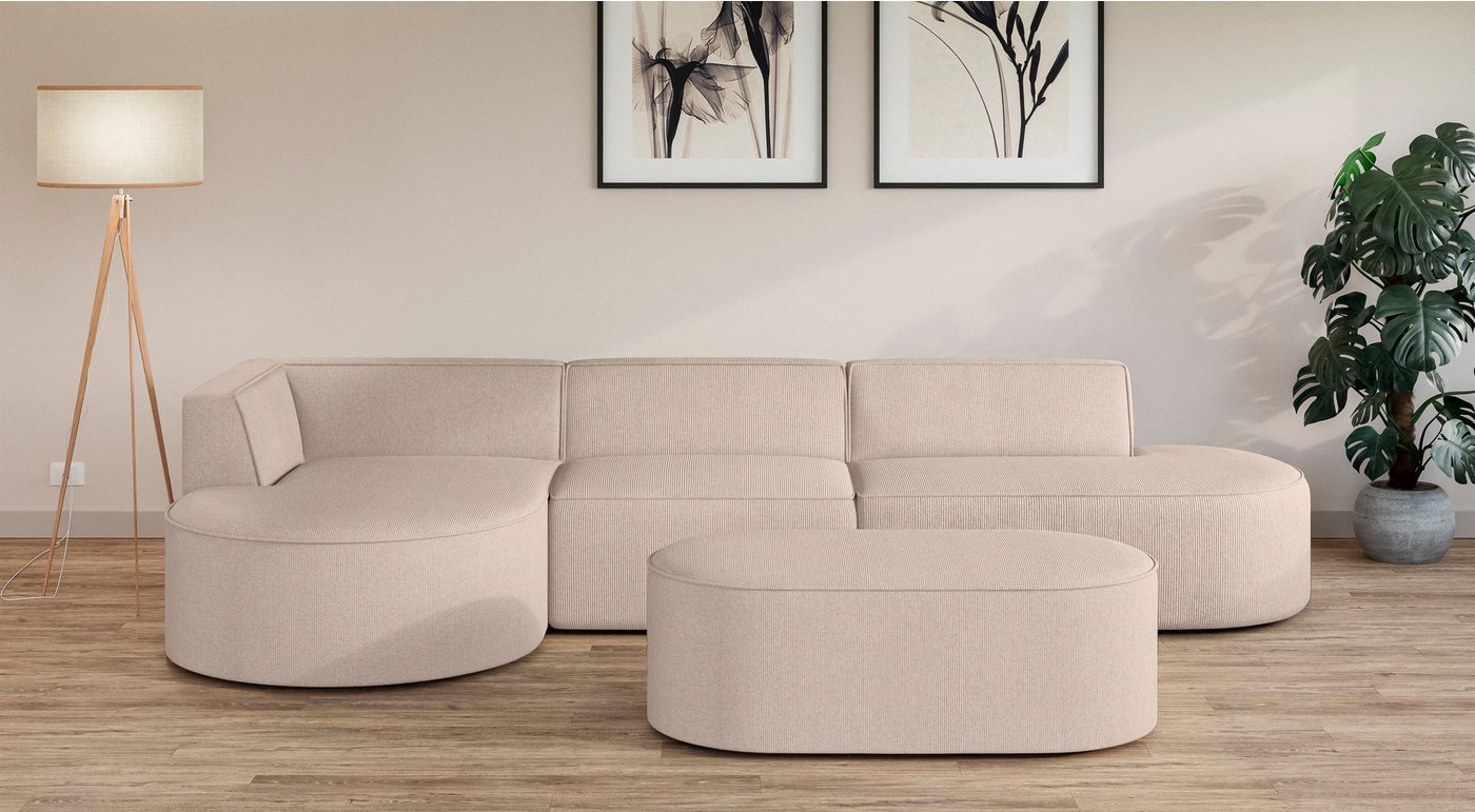 andas Ecksofa EIVIND Designer Sofa mit Ottomane rechts/links, B/T/H: 343/159/72 cm, L-Form mit Wellenunterfederung, auch in Feincord und Bouclé andas Ecksofa EIVIND Designer Sofa mit Ottomane rechts/links, B/T/H: 343/159/72 cm, L-Form mit Wellenunterfederung, auch in Feincord und Bouclé von andas