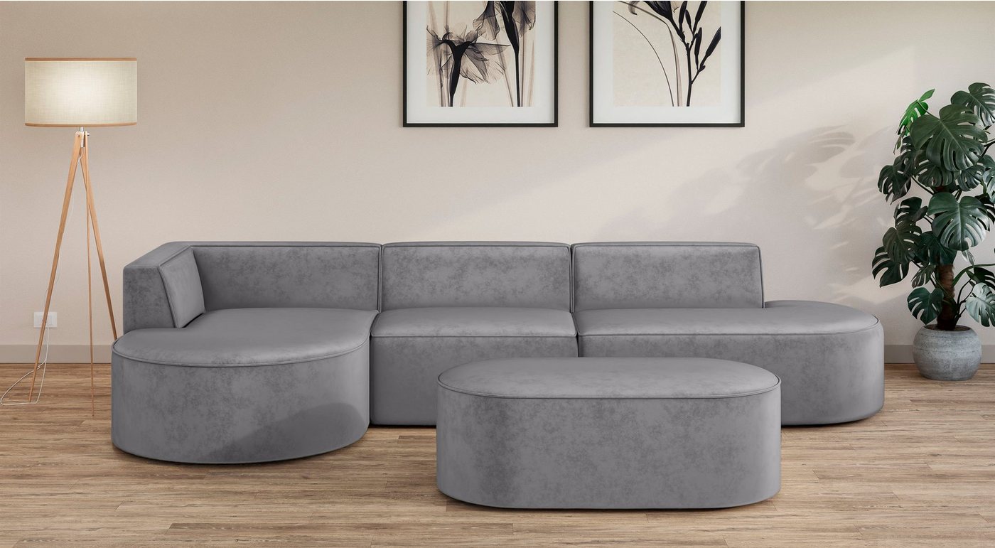 andas Ecksofa EIVIND Designer Sofa mit Ottomane rechts/links, B/T/H: 343/159/72 cm, L-Form mit Wellenunterfederung, auch in Feincord und Bouclé andas Ecksofa EIVIND Designer Sofa mit Ottomane rechts/links, B/T/H: 343/159/72 cm, L-Form mit Wellenunterfederung, auch in Feincord und Bouclé von andas