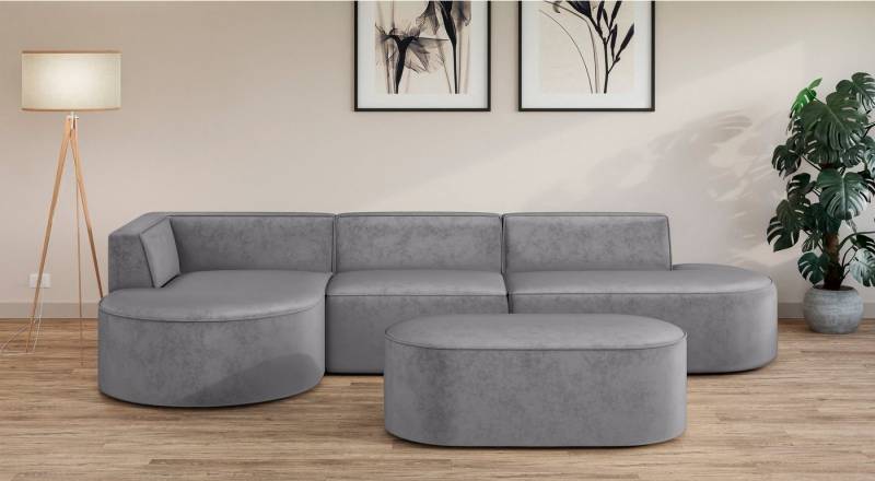 andas Ecksofa EIVIND Designer Sofa mit Ottomane rechts/links, B/T/H: 343/159/72 cm, L-Form mit Wellenunterfederung, auch in Feincord und Bouclé von andas