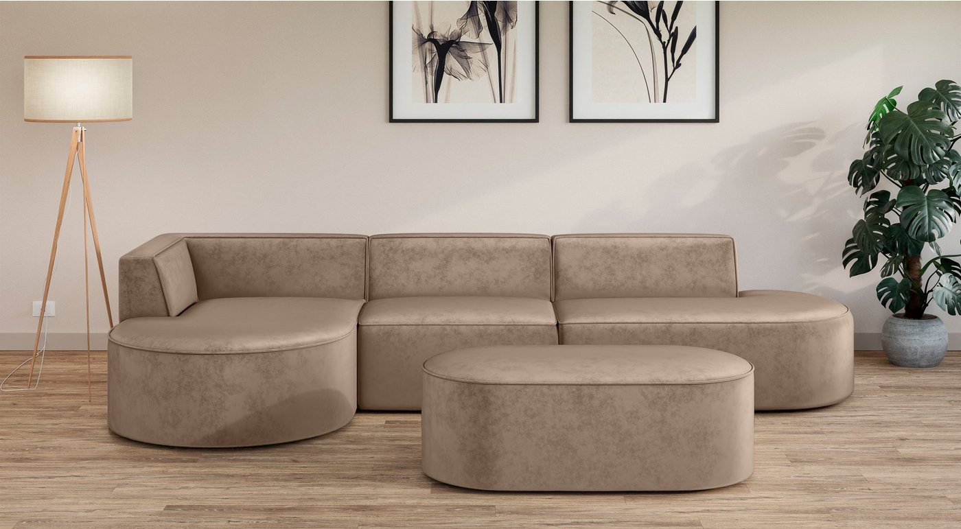 andas Ecksofa EIVIND Designer Sofa mit Ottomane rechts/links, B/T/H: 343/159/72 cm, L-Form mit Wellenunterfederung, auch in Feincord und Bouclé andas Ecksofa EIVIND Designer Sofa mit Ottomane rechts/links, B/T/H: 343/159/72 cm, L-Form mit Wellenunterfederung, auch in Feincord und Bouclé von andas