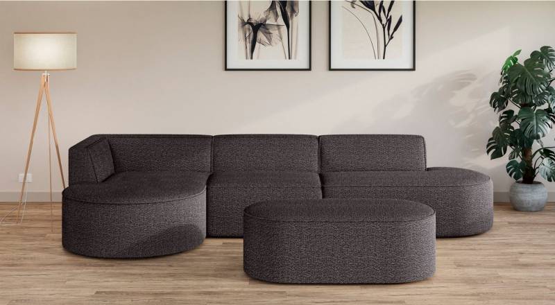 andas Ecksofa EIVIND Designer Sofa mit Ottomane rechts/links, B/T/H: 343/159/72 cm, L-Form mit Wellenunterfederung, auch in Feincord und Bouclé von andas