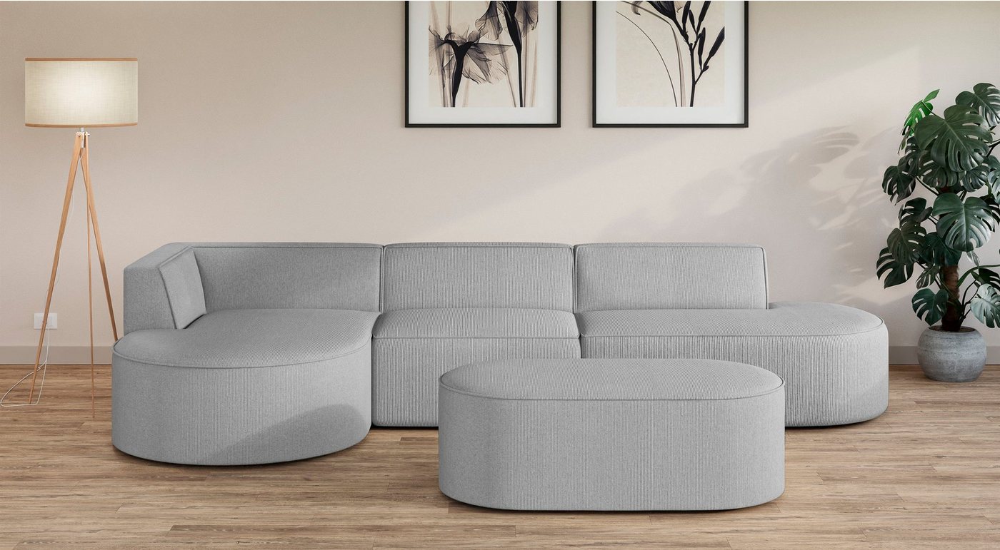 andas Ecksofa EIVIND Designer Sofa mit Ottomane rechts/links, B/T/H: 343/159/72 cm, L-Form mit Wellenunterfederung, auch in Feincord und Bouclé andas Ecksofa EIVIND Designer Sofa mit Ottomane rechts/links, B/T/H: 343/159/72 cm, L-Form mit Wellenunterfederung, auch in Feincord und Bouclé von andas
