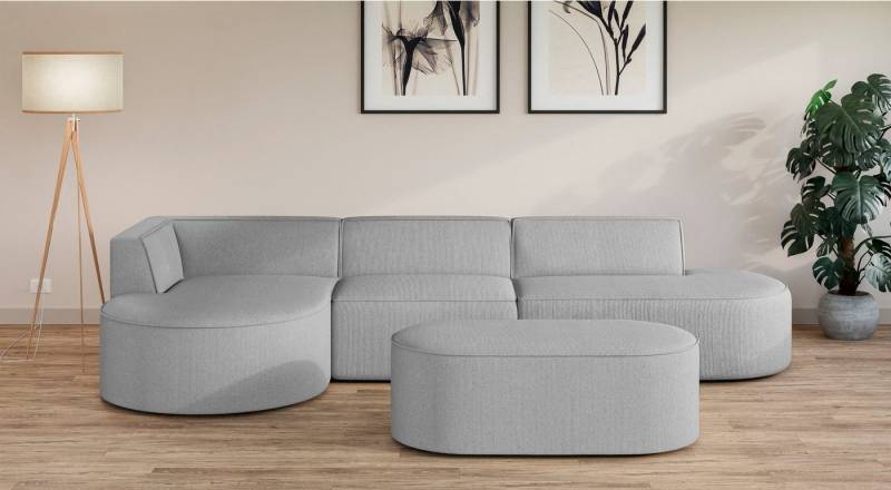 andas Ecksofa EIVIND Designer Sofa mit Ottomane rechts/links, B/T/H: 343/159/72 cm, L-Form mit Wellenunterfederung, auch in Feincord und Bouclé von andas