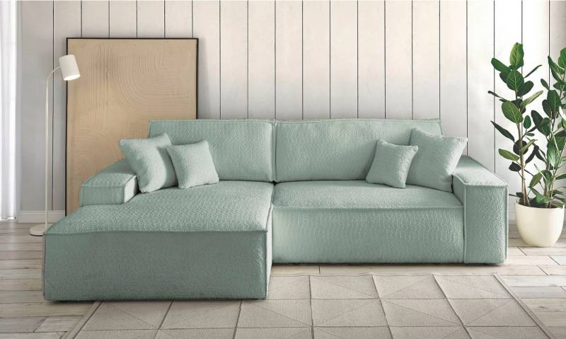 andas Ecksofa Finnley Schlafsofa 267 cm in Bouclé, Struktur fein u. Cord, L-Form, Schlaffunktion m. Bettkasten (136/210 cm), Bouclé, Struktur und Cord von andas
