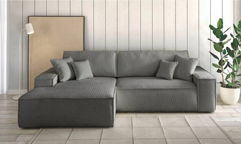 andas Ecksofa Finnley Schlafsofa 267 cm in Bouclé, Struktur fein u. Cord, L-Form, Schlaffunktion m. Bettkasten (136/210 cm), Bouclé, Struktur und Cord von andas