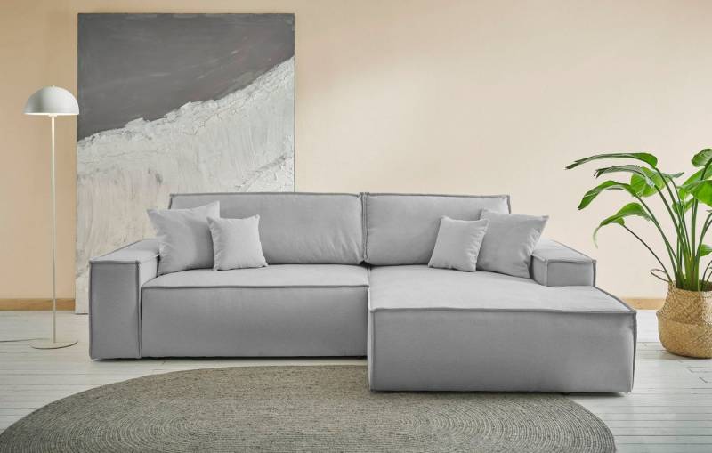 andas Ecksofa Finnley Schlafsofa 267 cm in Bouclé, Struktur fein u. Cord, L-Form, Schlaffunktion m. Bettkasten (136/210 cm), Bouclé, Struktur und Cord von andas