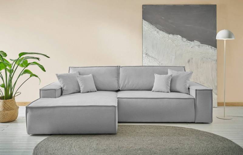 andas Ecksofa Finnley Schlafsofa 267 cm in Bouclé, Struktur fein u. Cord, L-Form, Schlaffunktion m. Bettkasten (136/210 cm), Bouclé, Struktur und Cord von andas