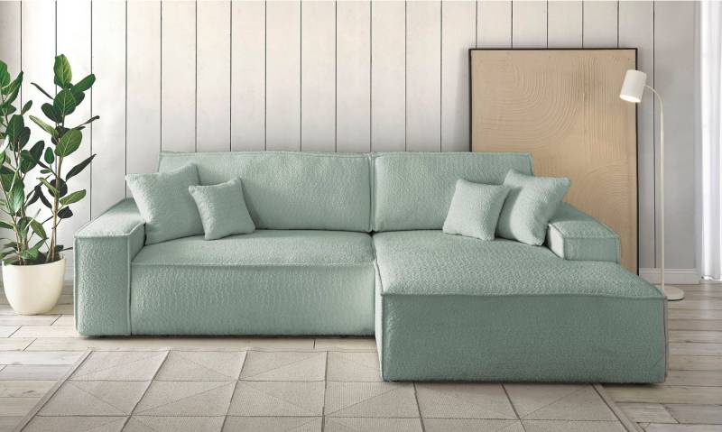 andas Ecksofa Finnley Schlafsofa 267 cm in Bouclé, Struktur fein u. Cord, L-Form, Schlaffunktion m. Bettkasten (136/210 cm), Bouclé, Struktur und Cord von andas