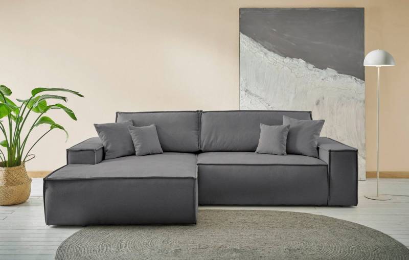 andas Ecksofa Finnley Schlafsofa 267 cm in Bouclé, Struktur fein u. Cord, L-Form, Schlaffunktion m. Bettkasten (136/210 cm), Bouclé, Struktur und Cord von andas