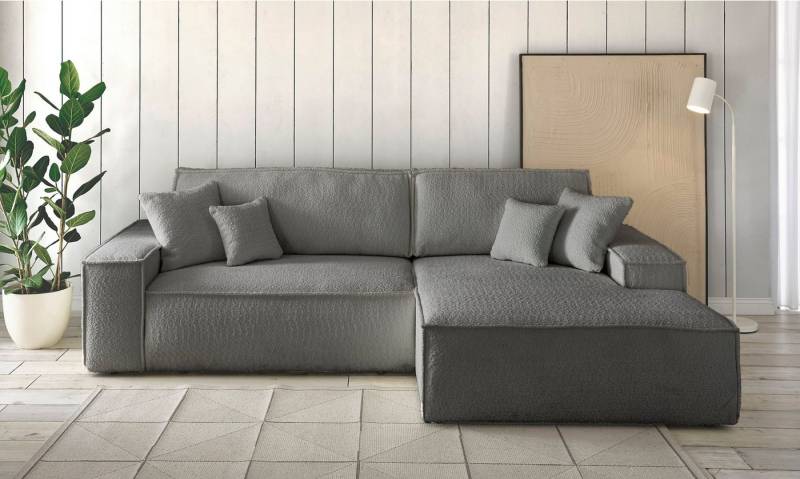 andas Ecksofa Finnley Schlafsofa 267 cm in Bouclé, Struktur fein u. Cord, L-Form, Schlaffunktion m. Bettkasten (136/210 cm), Bouclé, Struktur und Cord von andas