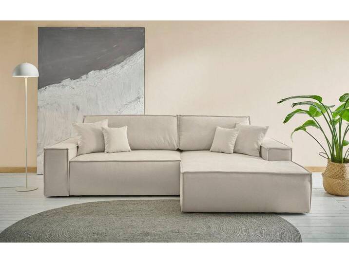 andas Ecksofa Finnley Schlafsofa 267 cm in Bouclé, Struktur fein u. Cord, L-Form, Schlaffunktion m. Bettkasten (136/210 cm), Bouclé, Struktur und Cord von andas