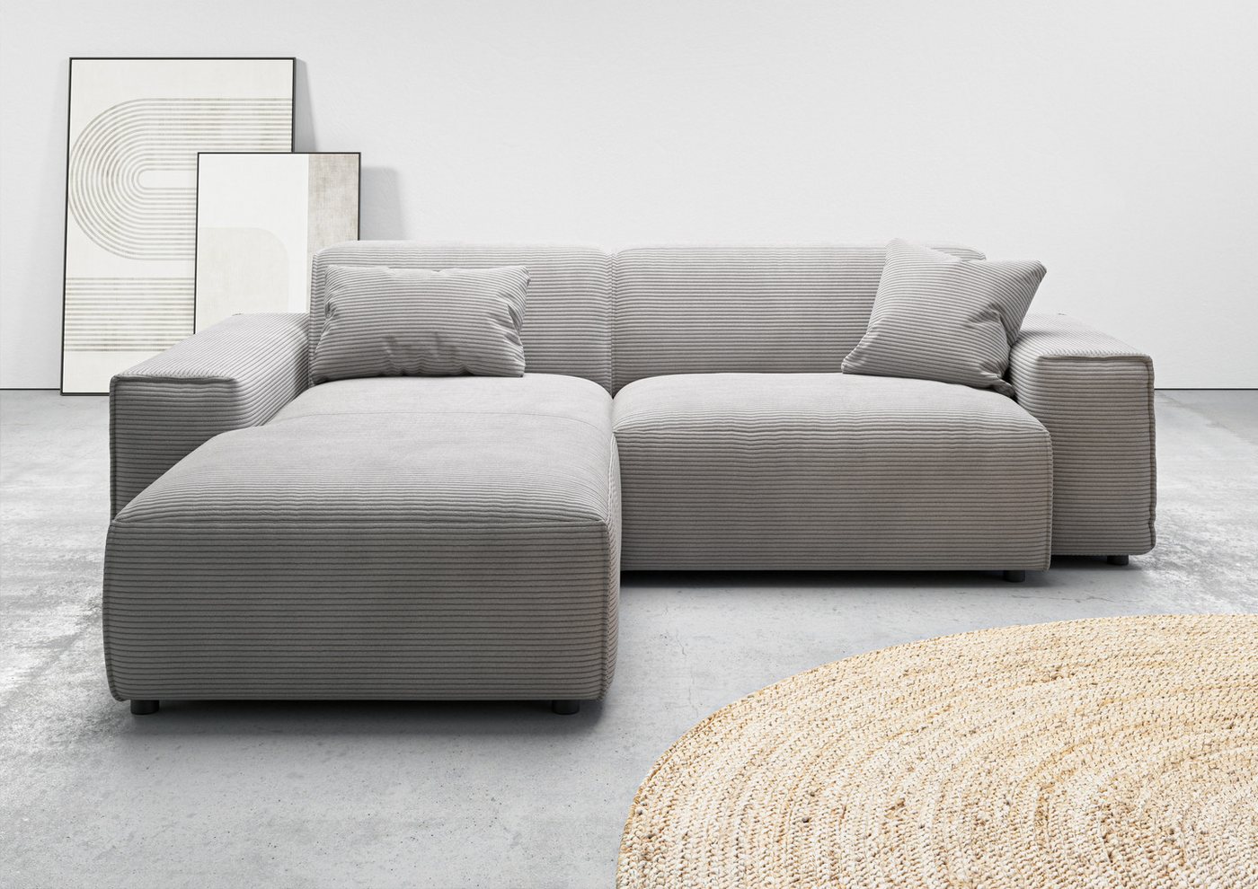 andas Ecksofa Glimminge L-Form auch in Breitcord, Feincord + Easy care-Bezug, Breite 234, Zierkissen von andas