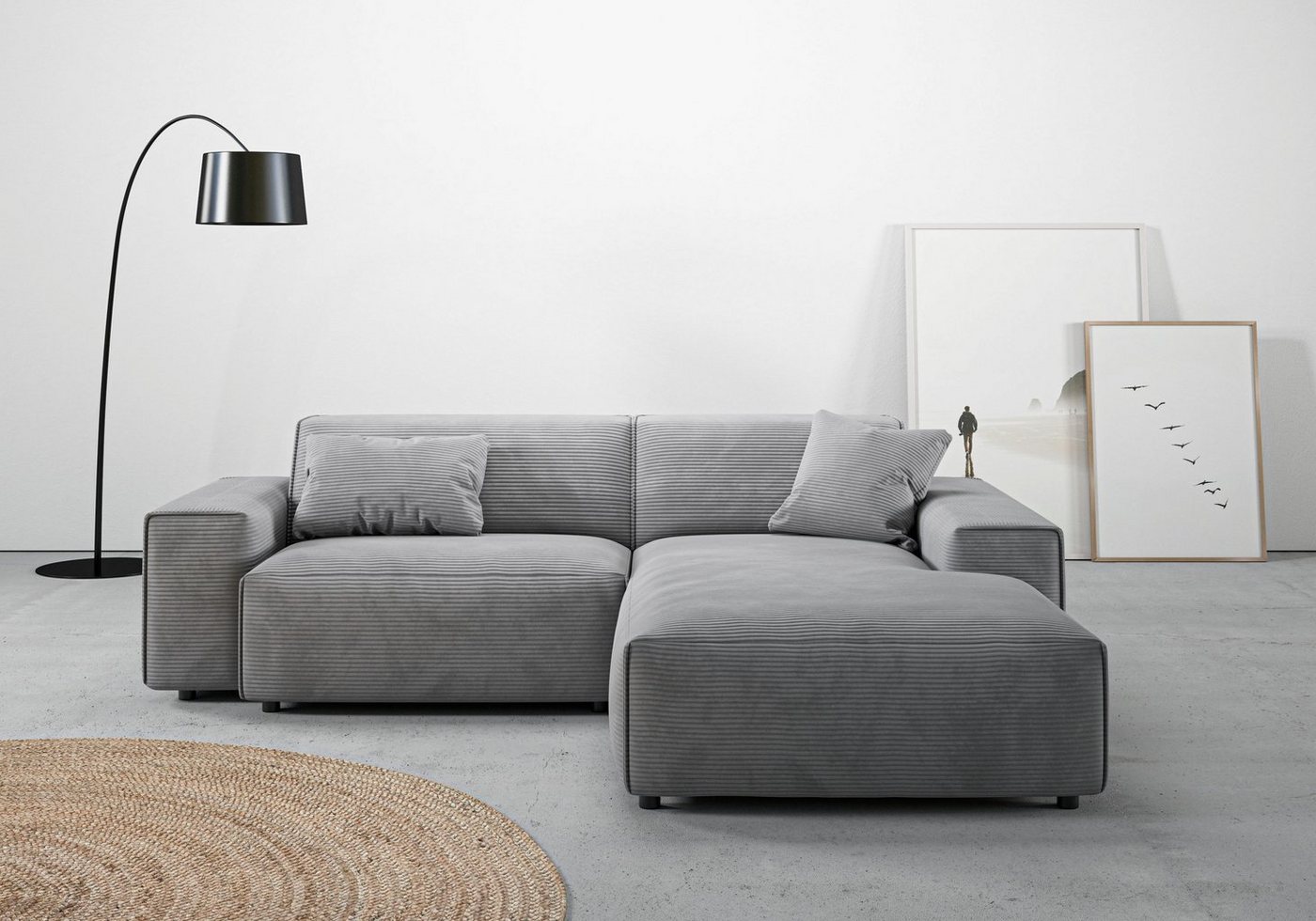 andas Ecksofa Glimminge L-Form auch in Breitcord, Feincord + Easy care-Bezug, Breite 234, Zierkissen von andas