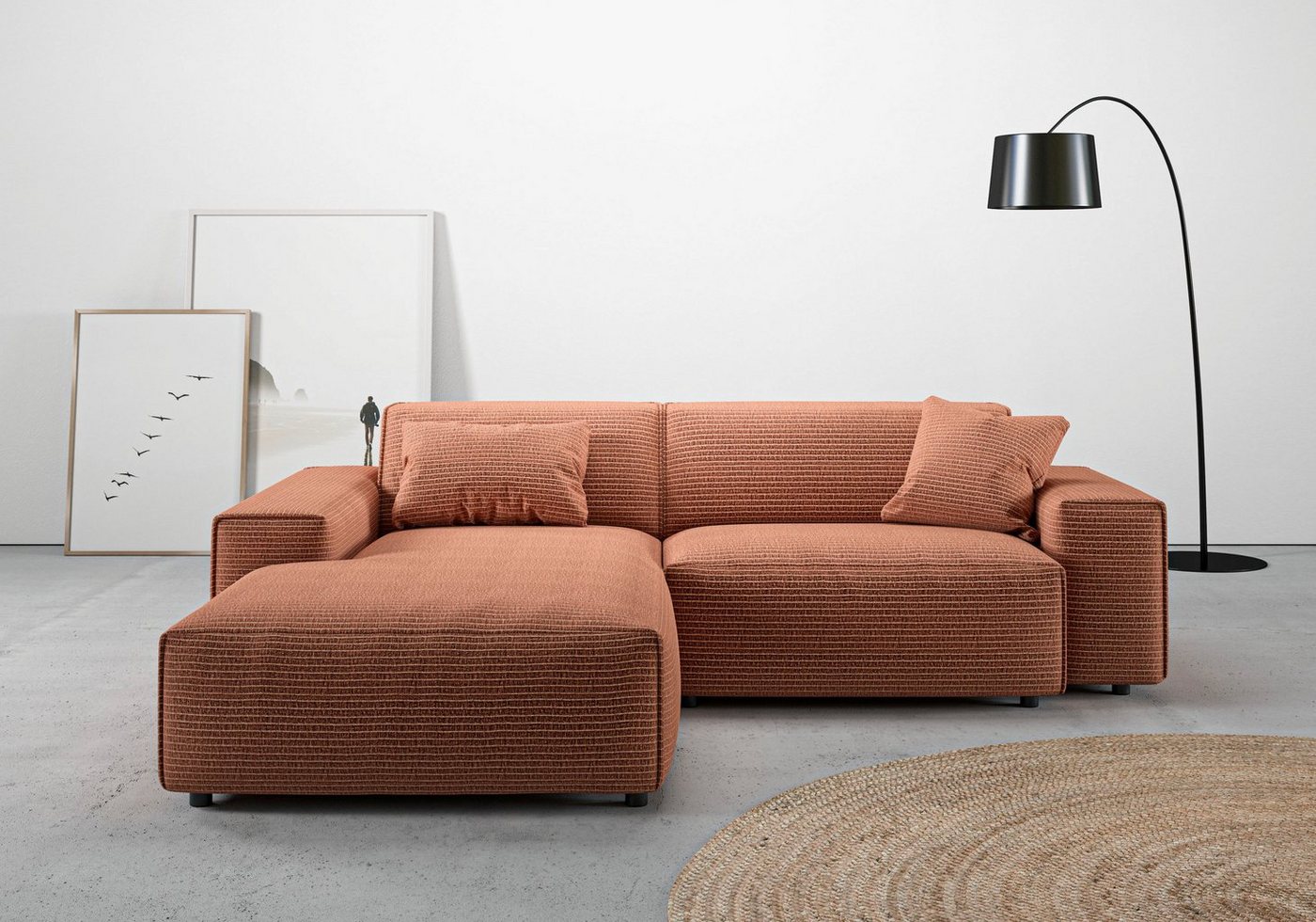 andas Ecksofa Glimminge L-Form auch in Breitcord, Feincord + Easy care-Bezug, Breite 234, Zierkissen von andas