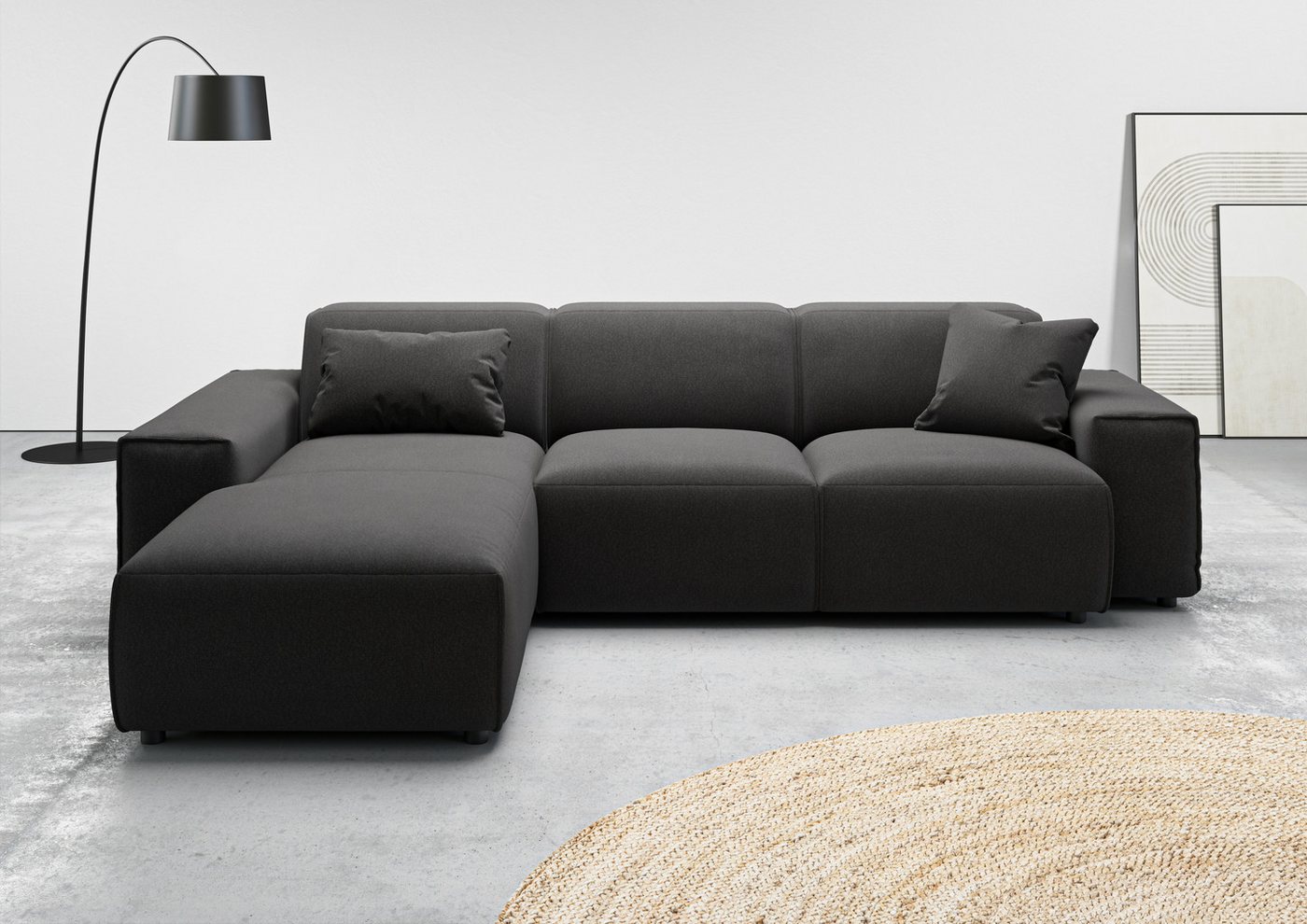 andas Ecksofa Glimminge L-Form auch in Breitcord, Feincord + Easy care-Bezug, Breite 264, Zierkissen von andas