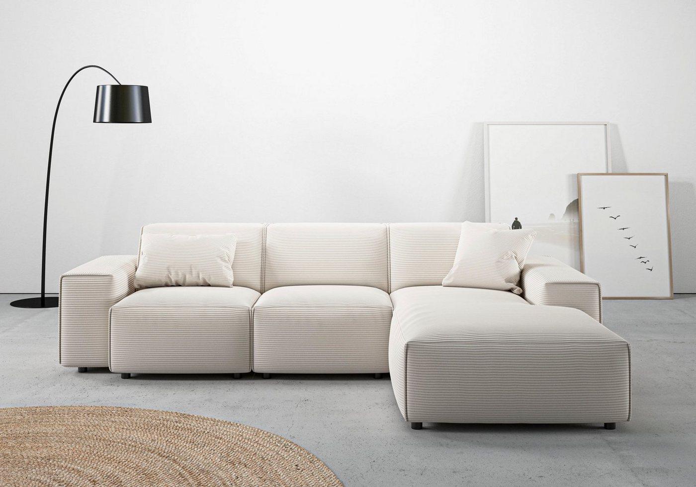 andas Ecksofa Glimminge L-Form auch in Breitcord, Feincord + Easy care-Bezug, Breite 264, Zierkissen von andas