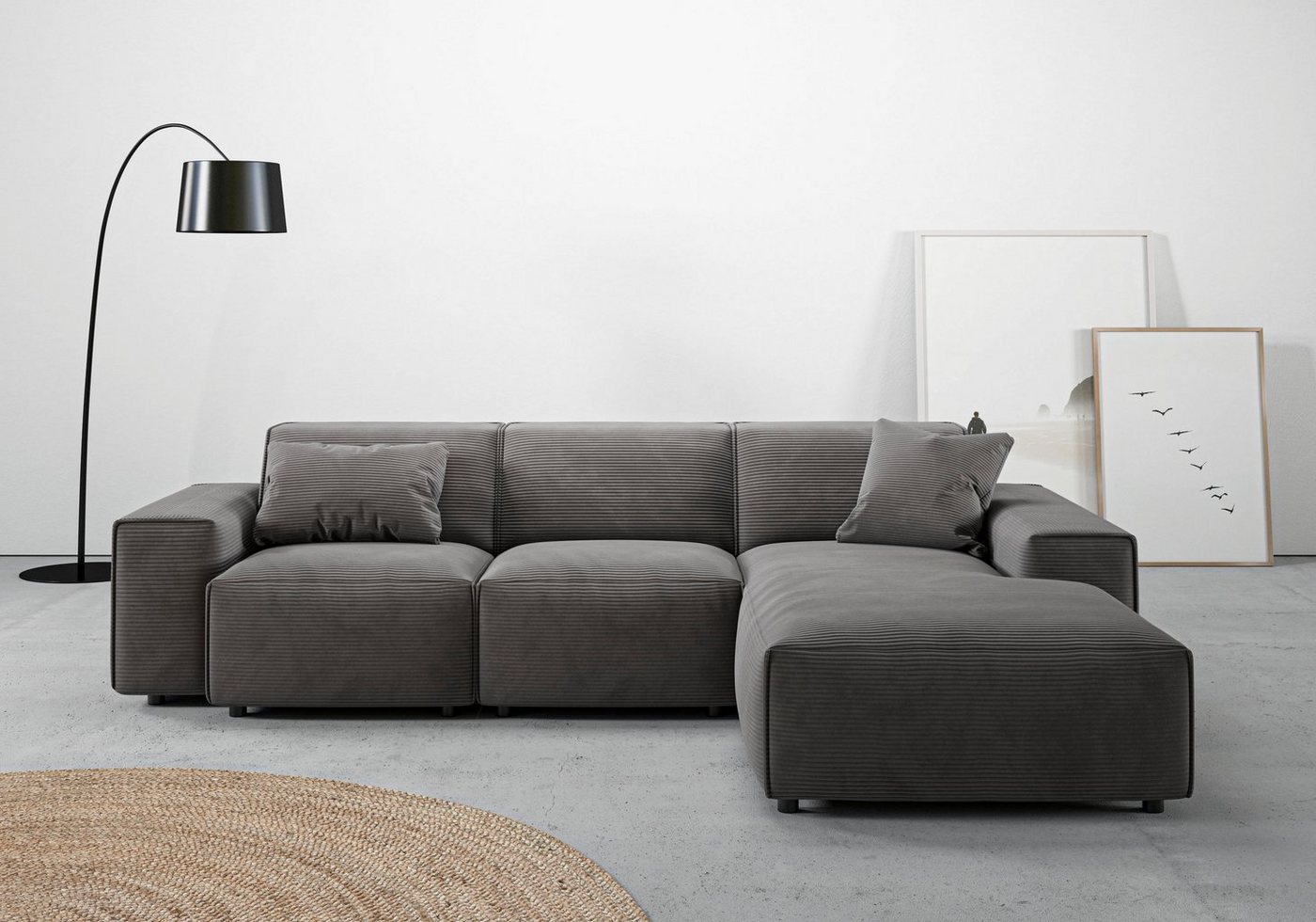 andas Ecksofa Glimminge L-Form auch in Breitcord, Feincord + Easy care-Bezug, Breite 264, Zierkissen von andas