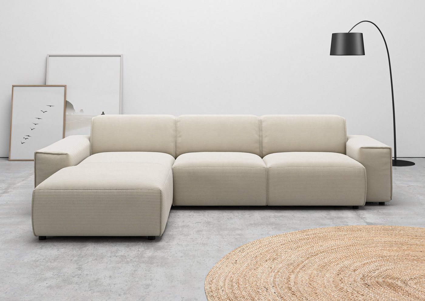 andas Ecksofa Glimminge auch in Breitcord, Feincord, Bouclé + Easy care-Bezug, L-Form, Breite 294, Zierkissen von andas