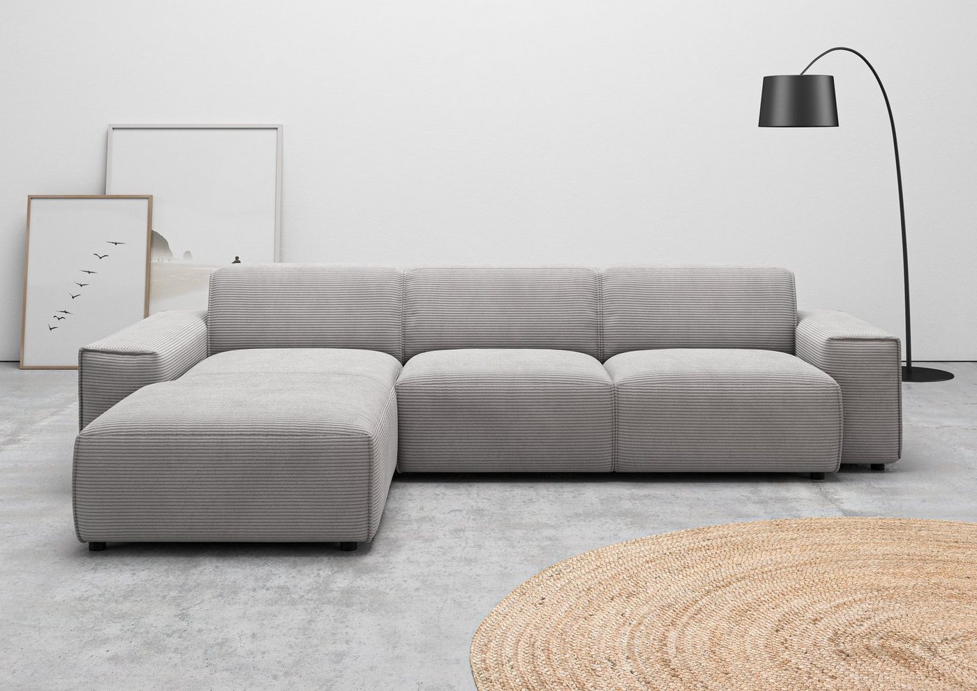 andas Ecksofa Glimminge auch in Breitcord, Feincord, Bouclé + Easy care-Bezug, L-Form, Breite 294, Zierkissen von andas