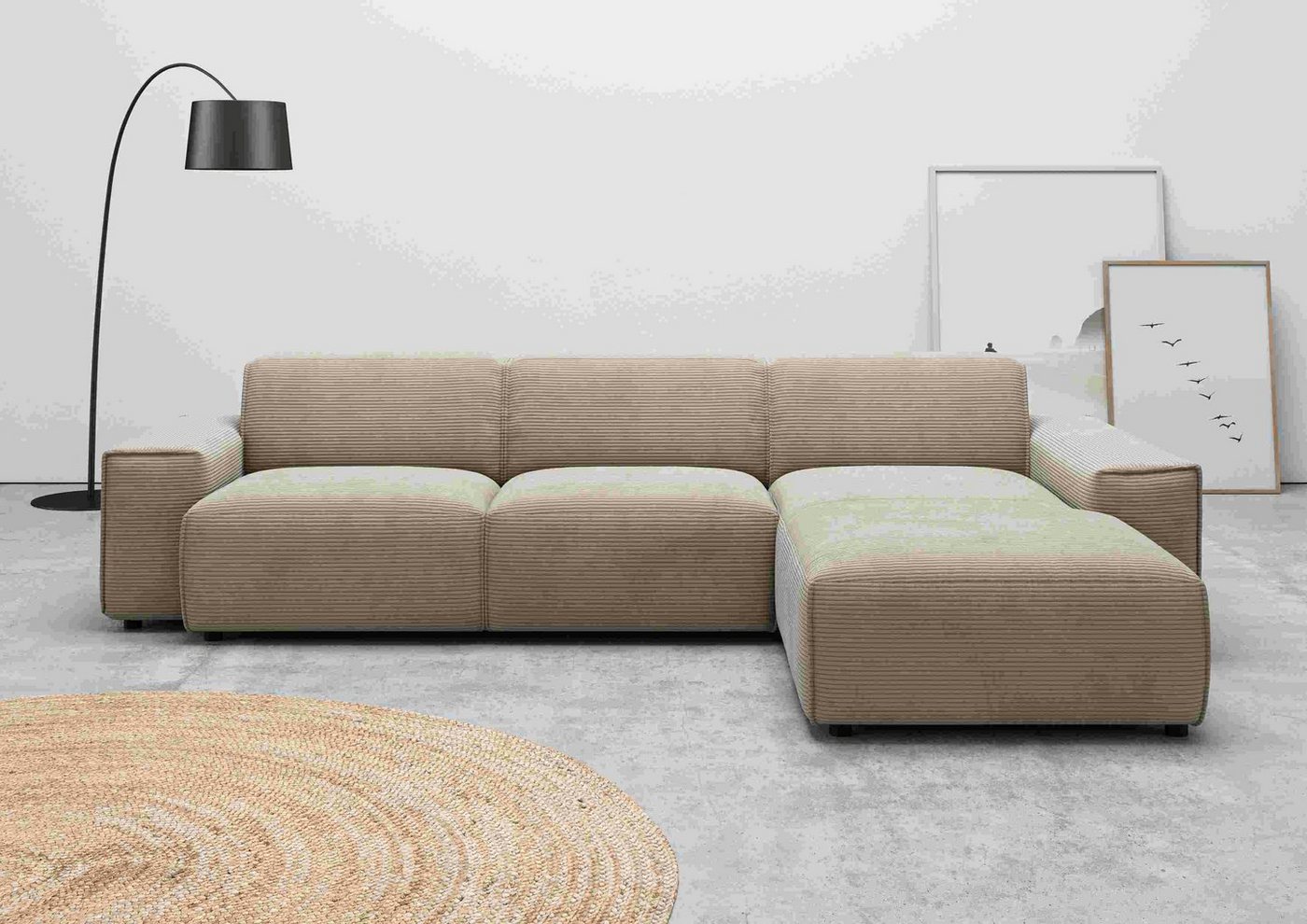 andas Ecksofa Glimminge auch in Breitcord, Feincord, Bouclé + Easy care-Bezug, L-Form, Breite 294, Zierkissen von andas